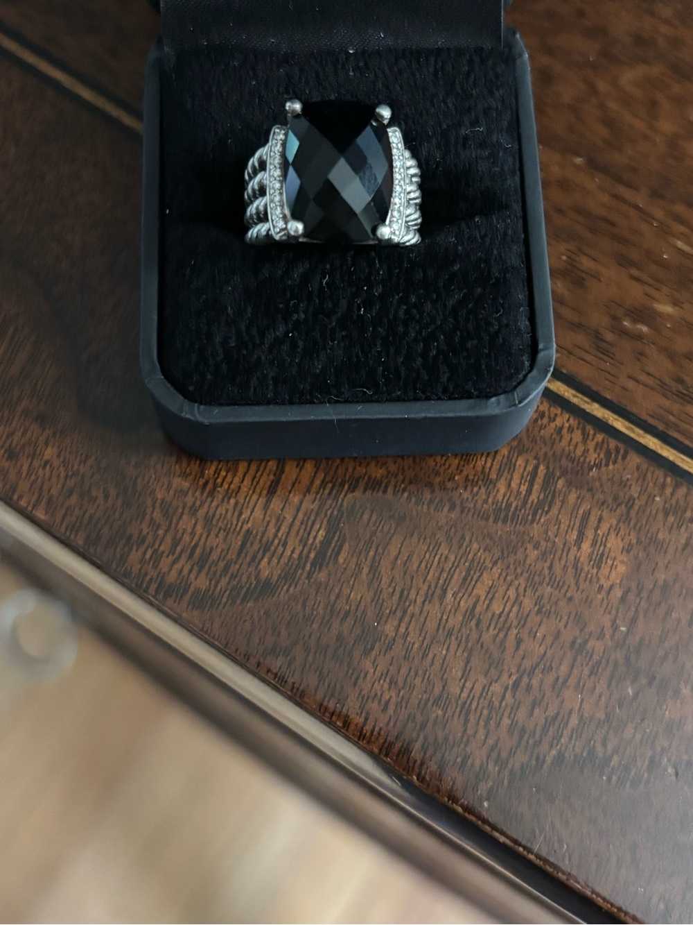 David Yurman “Wheaton” faceted Black Onyx and Diamond Ring in Sterling Silver s7